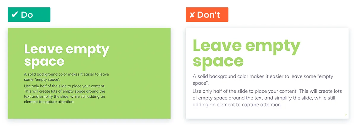 Tips For Working With White Space In Your Presentation Slides: Leave space over colored background