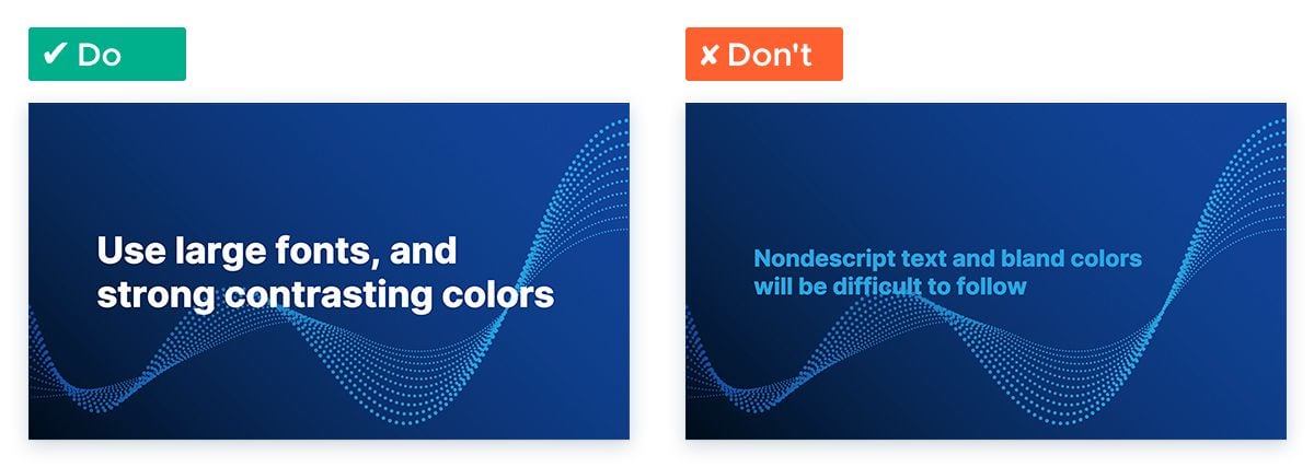 Tips to Deliver a Killer Remote Presentation: Use contrasting colors and text