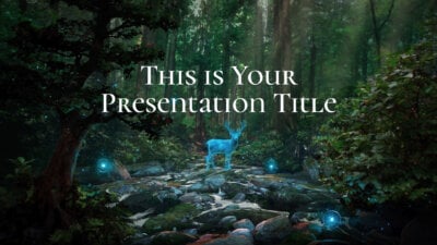 Free inspiring Powerpoint template and Google Slides theme with magical forest illustration