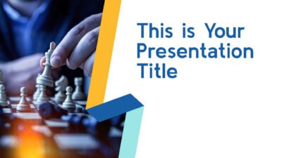 Free professional Powerpoint template and Google Slides theme with yellow and blue geometric ribbons