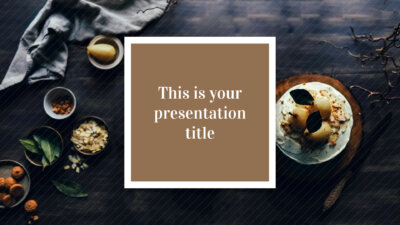 Free stylish PowerPoint template and Google Slides theme with food photos and brown color