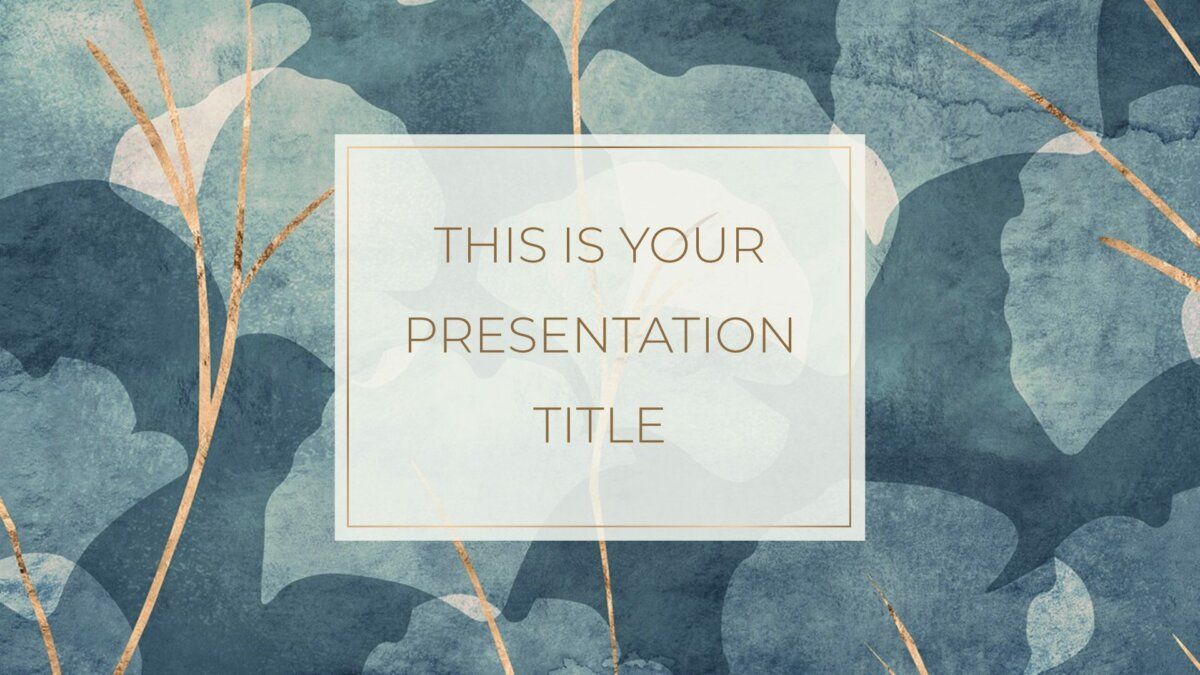 Free elegant Powerpoint template and Google Slides theme with blue and gold nature backgrounds
