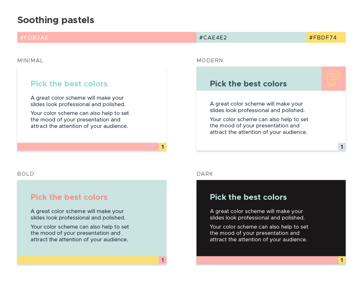 Color scheme for presentations - Soothing pastels