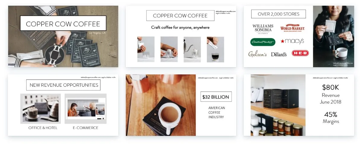 Sample slides from Copper Cow business plan presentation